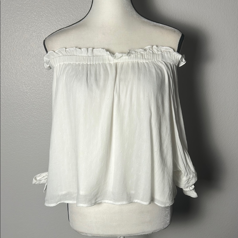 White Gauze Off Shoulder Blouse 3/4 Length Sleeves sz S